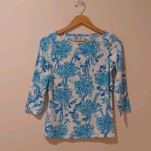 Lilly Pulitzer Andie Top in Back It Up Ostrich Size S Boatneck Preppy Vacation